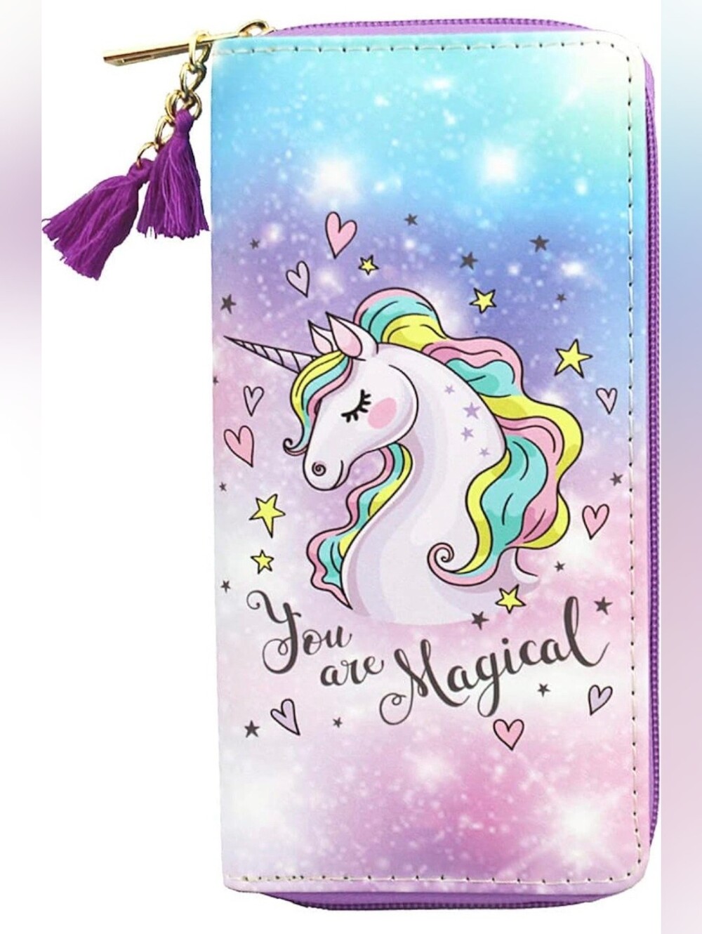 NEW MayeBridge Pastel Rainbow Unicorn Wallet Purple Blue Sz. 7.48" x "3.93"